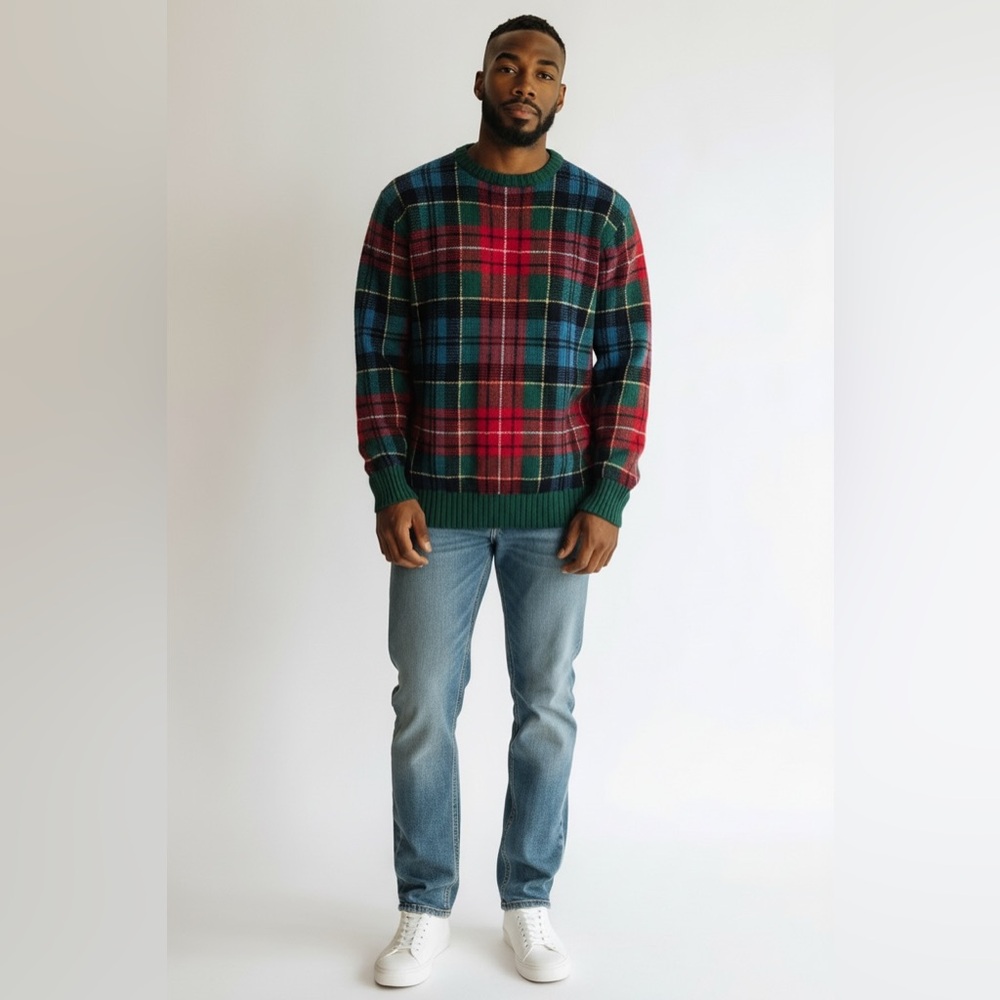 Polo by Ralph Lauren Vintage 100% Wool Plaid Crewneck Sweater Size XL